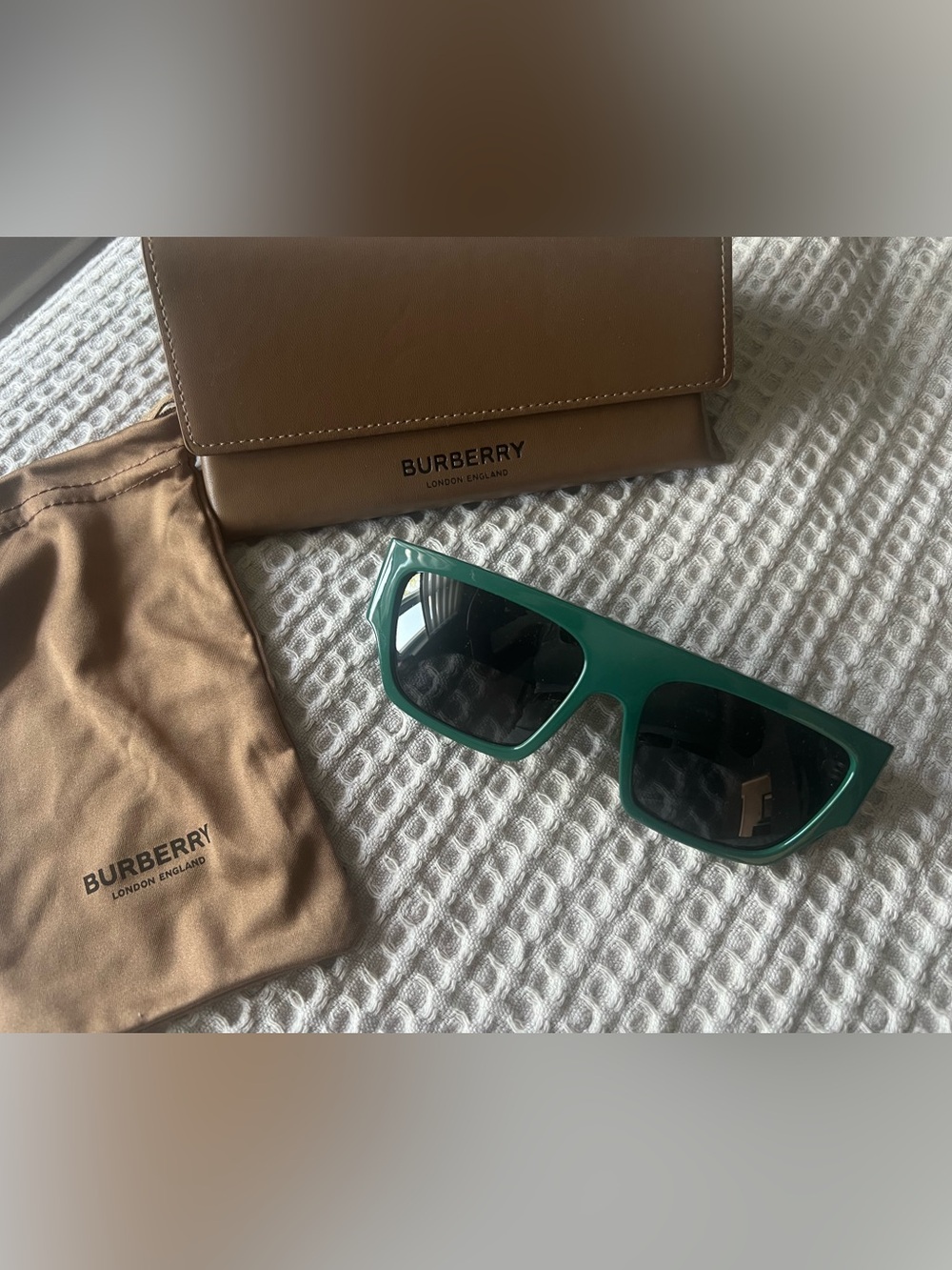 Burberry Emerald Green Rectangular Sunglasses